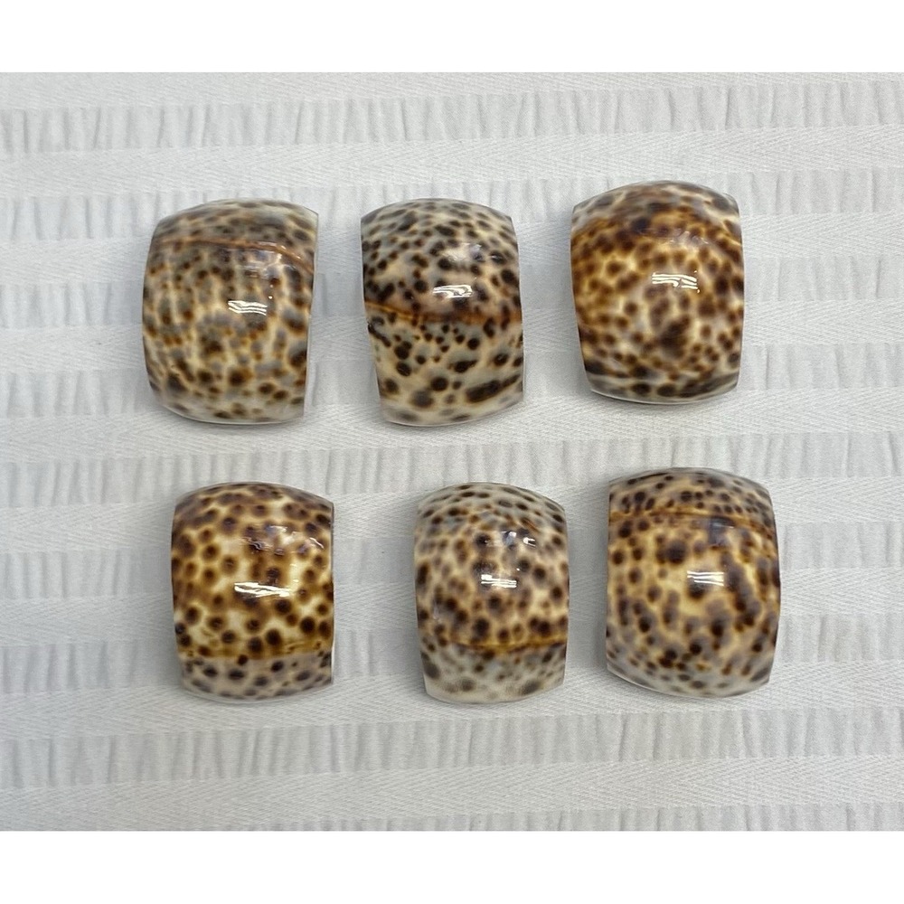Vintage Seashell Napkin Rings Tiger Cowrie Set Of 6 Brown Golden Off White
